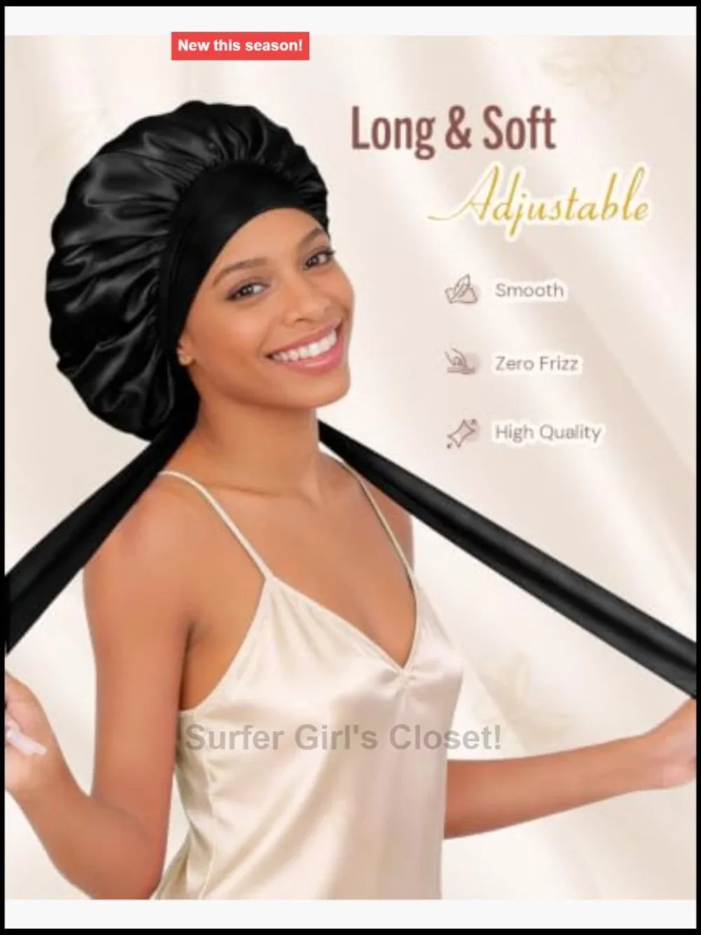 Double Layer Satin Bonnet for Sleeping Night Cap with Tie Band for Curly Hair